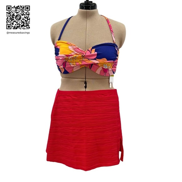 Gottex Size 1X NWT Red Swim Mikado Architecture Skirt - Picture 1 of 8